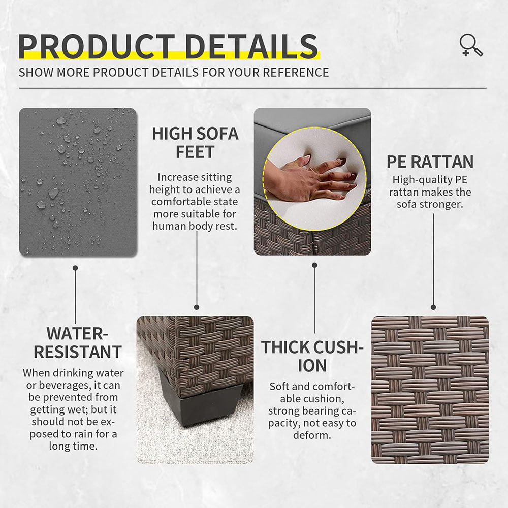 9 Pieces Wicker Patio Furniture Set Outdoor PE Rattan Sectional Conversation Sofa Set