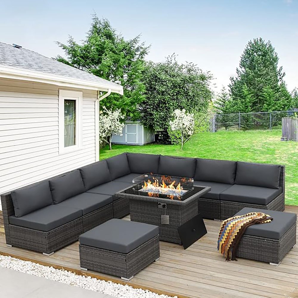 BULEXYARD Grey PE Wicker Patio Furniture Sectional Conversation Sofa Set