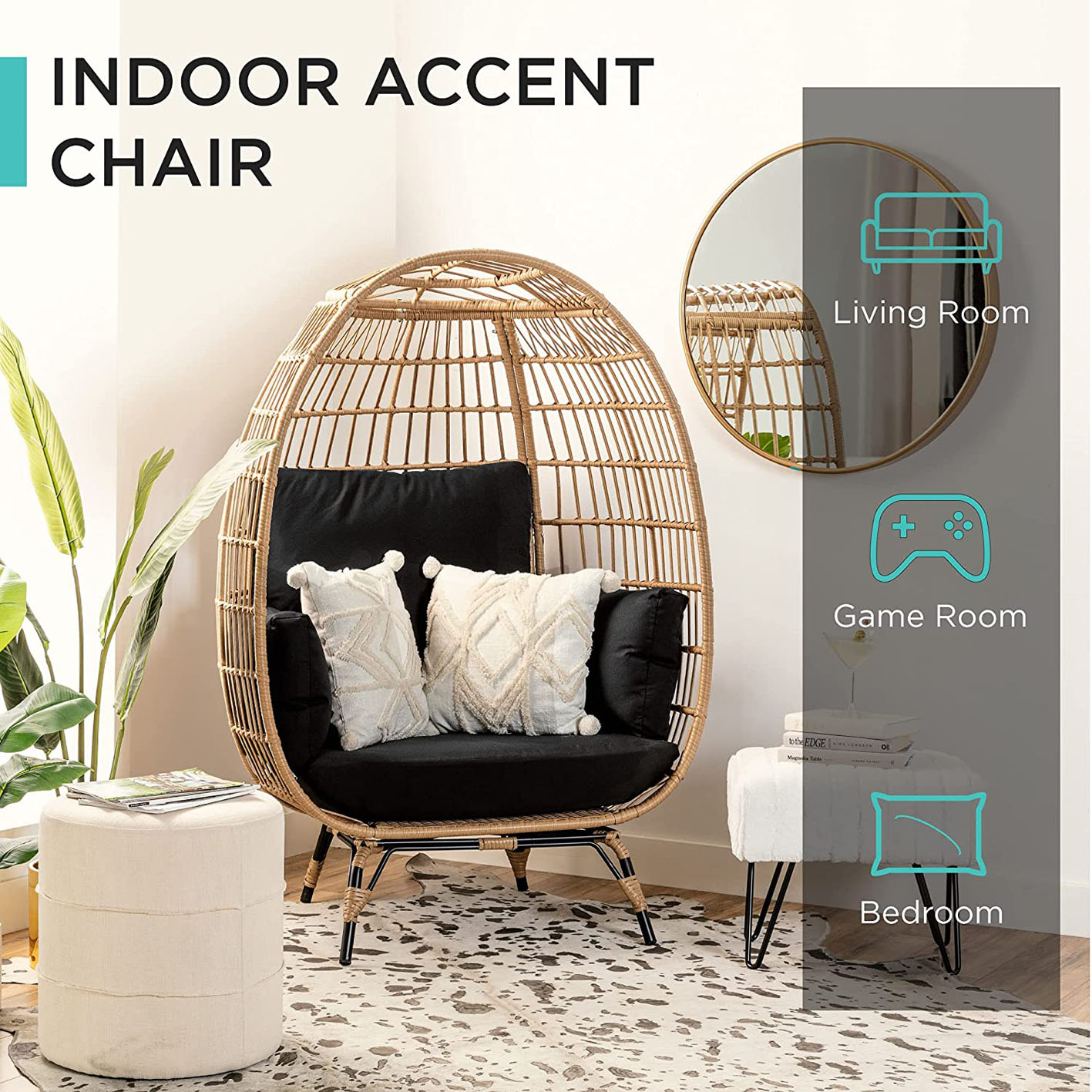 Wicker Egg Chair Oversized Indoor Outdoor Patio Lounger