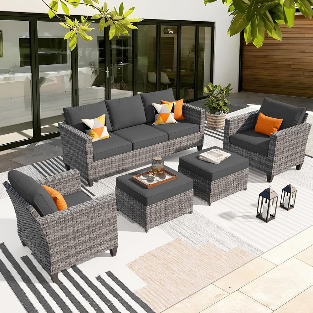 ovios Patio Furniture Set, Outdoor Wicker Rattan Sofa Couch with Chairs