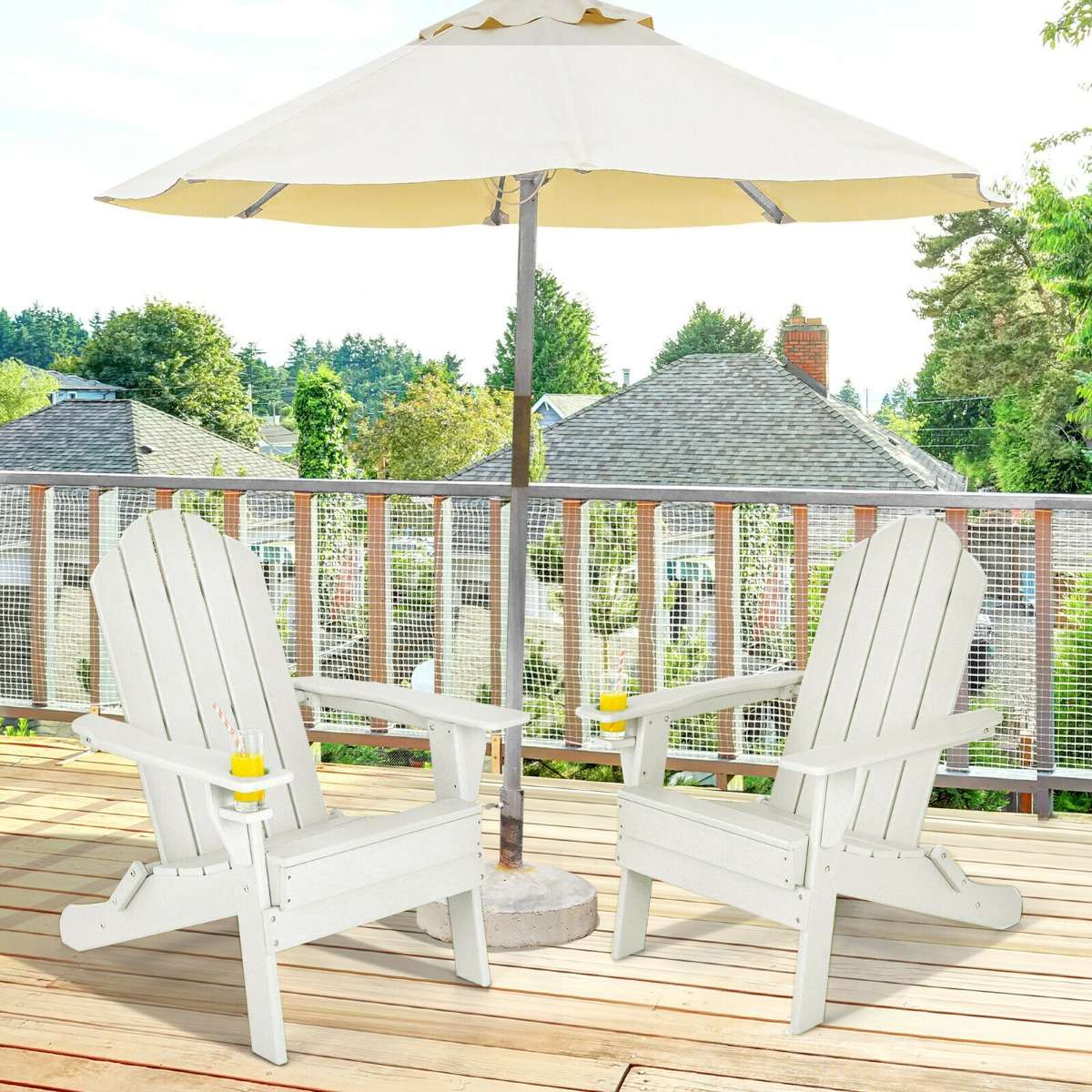 Adirondack Chair, Weather Resistant HIPS Garden Chair with Movable Cup Holder