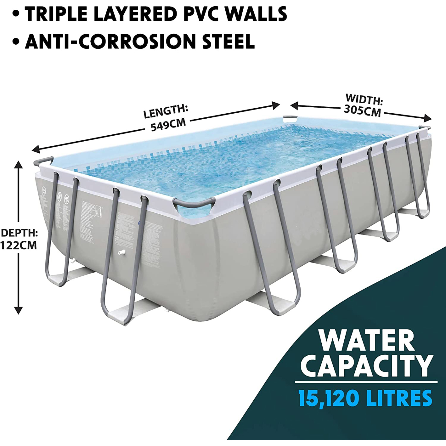 Dellonda 18ft Deluxe Steel Frame Swimming Pool | Rectangular with Filter Pump DL22