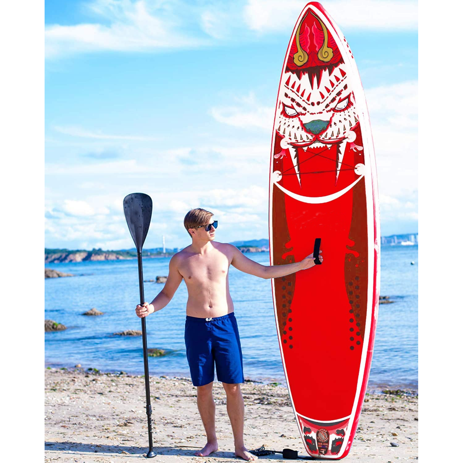 FAYEAN Paddle Board, Inflatable Stand Up Paddle Board SUP Board 10.6' x 33'' x 6'' Lightweight Board Includes Pump, Paddle, Backpack, Coil Strap Waterproof Bag Tiger