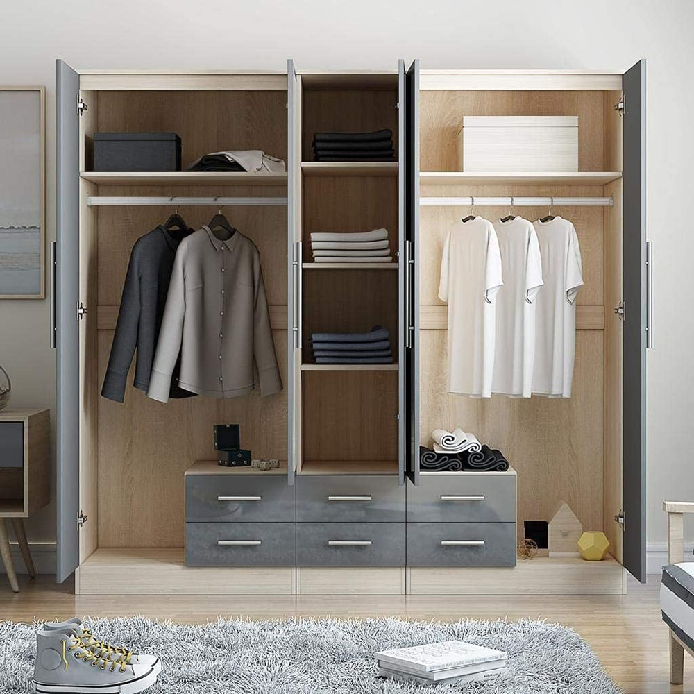 Unique Furnishings GREY Gloss Large Wardrobe