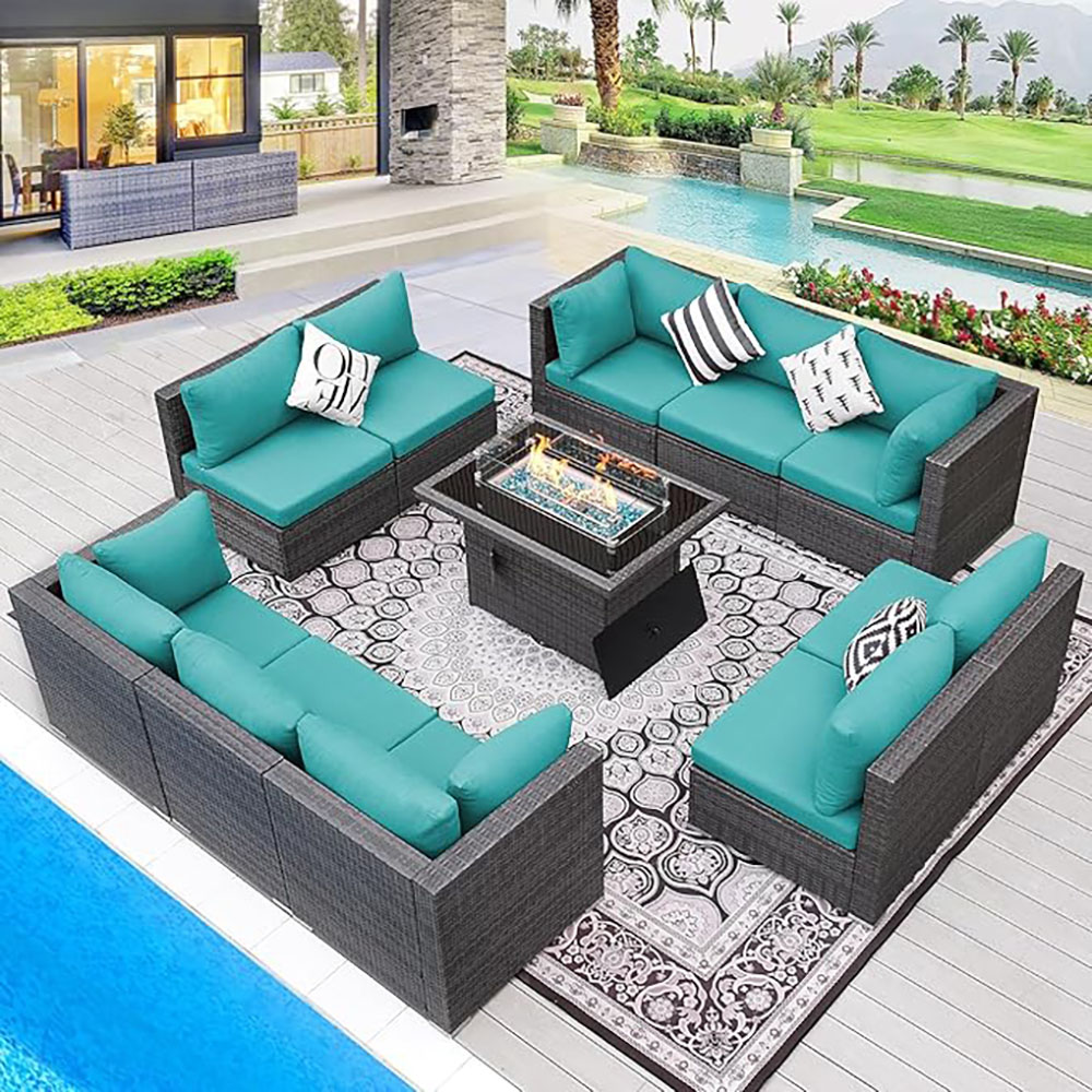 BULEXYARD Grey PE Wicker Patio Furniture Sectional Conversation Sofa Set