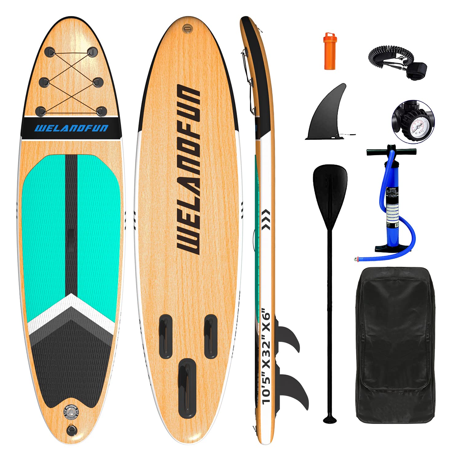 WelandFun Inflatable Stand Up Paddle Board 320x83x15cm Premium All Round SUP Paddle boards with Non-Slip Deck, Pump, Adj Paddle, Leash, Waterproof Backpack for Youth & Adult