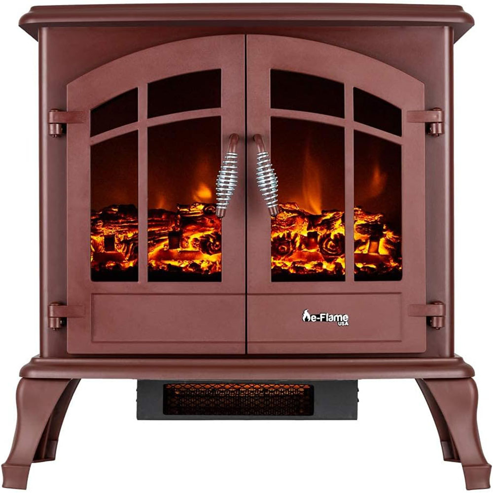 Jasper Freestanding Electric Fireplace Stove Heater - Realistic 3-D Log and Fire Effect