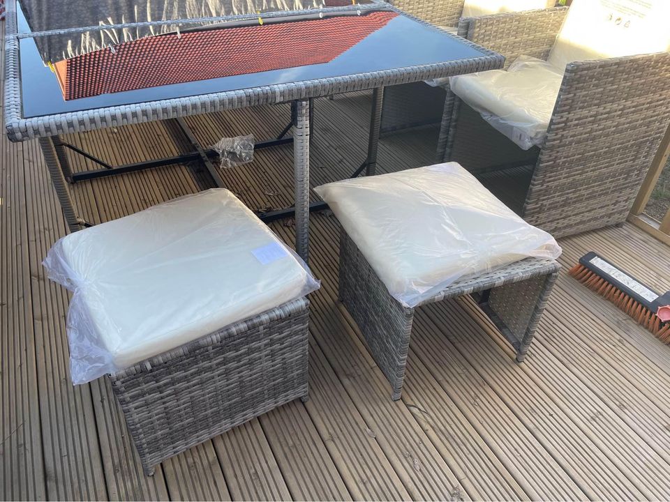 13 Piece Cube Rattan Garden Furniture Set - Light Grey