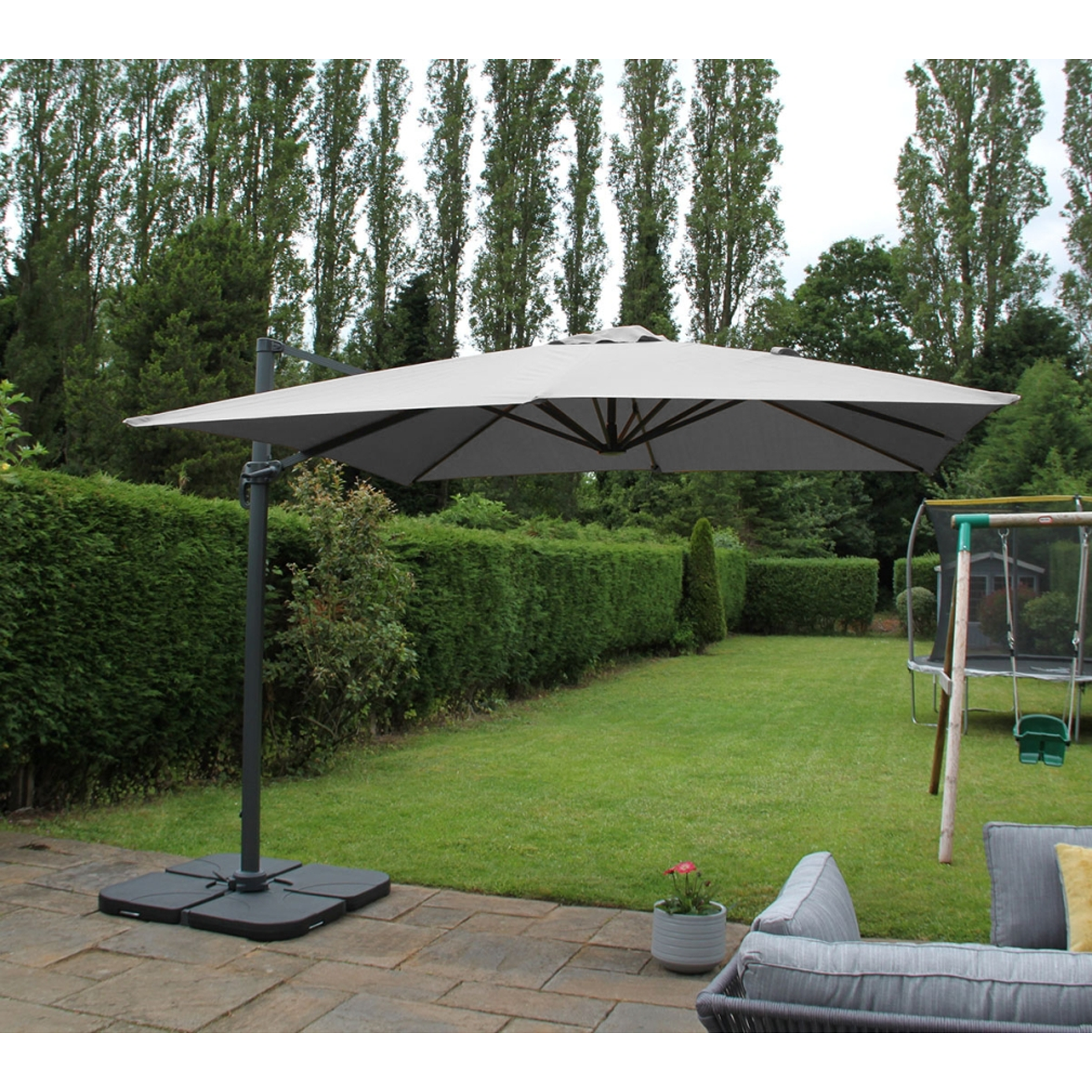 Grey 3m Square Rotating 360 Degree Cantilever Parasol