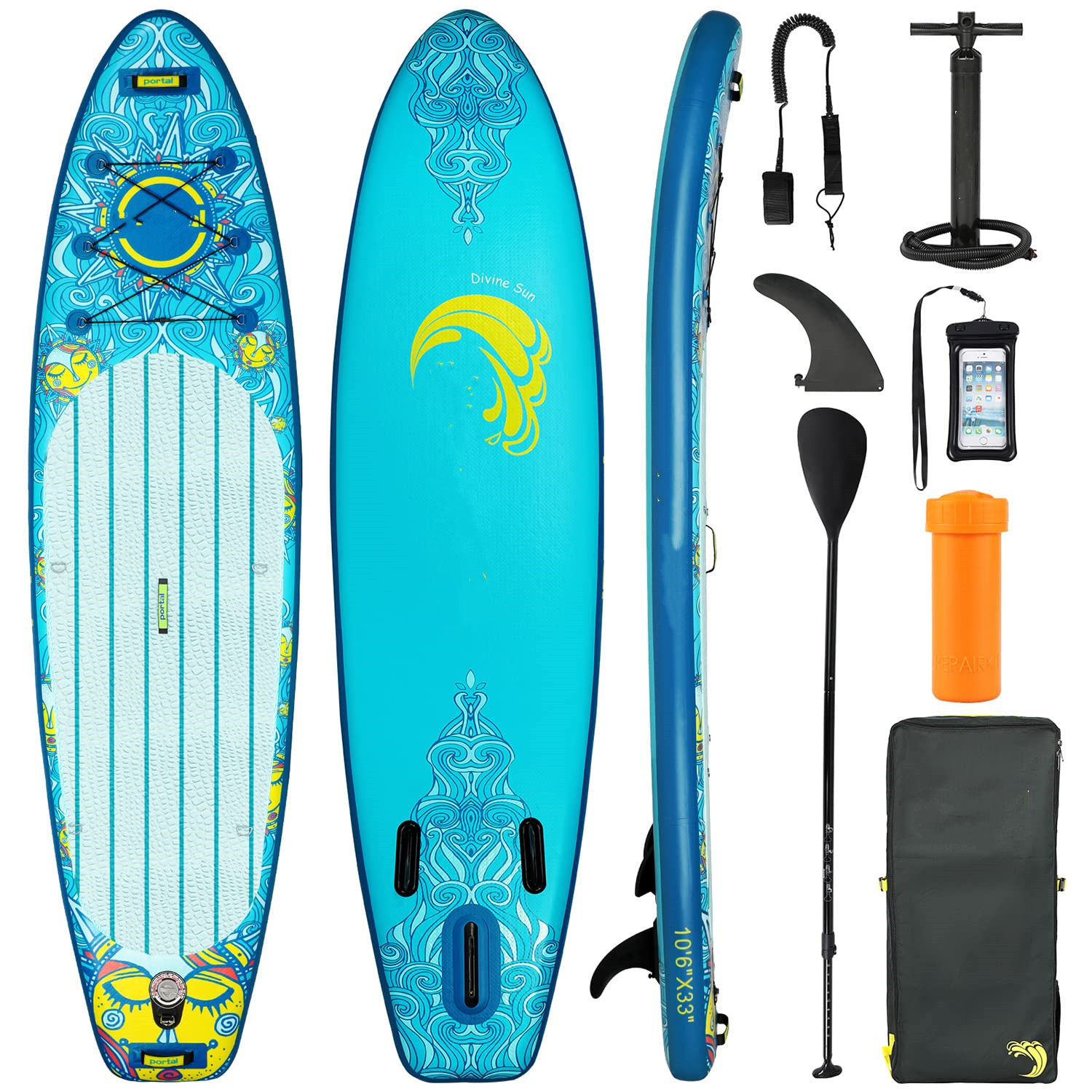 Portal Stand Up Paddle Board, 10'6x33 x6 Inflatable Paddle Boards with SUP Accessories Including Carry Bag, Hand Pump, Paddle, Leash, Fin, Repair Kit, Waterproof Phone Case